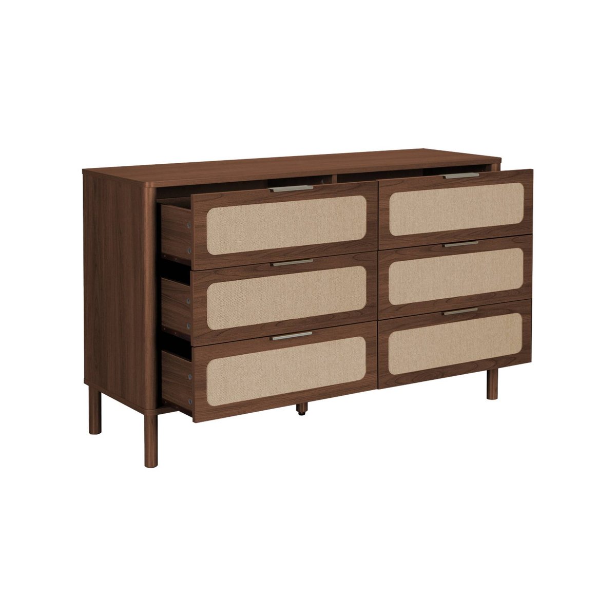 Commode vintage décor bois et cannage 6 tiroirs ETTA noyer, SWEEEK