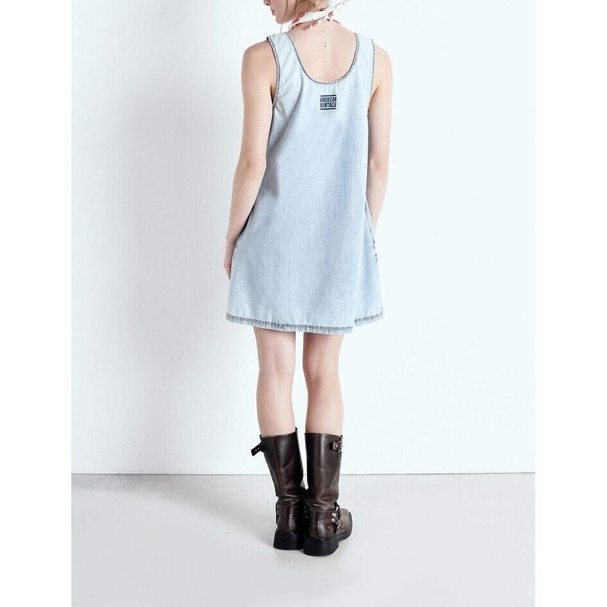 Kurzes, weites, ärmelloses Kleid, PAYBOU blue denim, AMERICAN VINTAGE