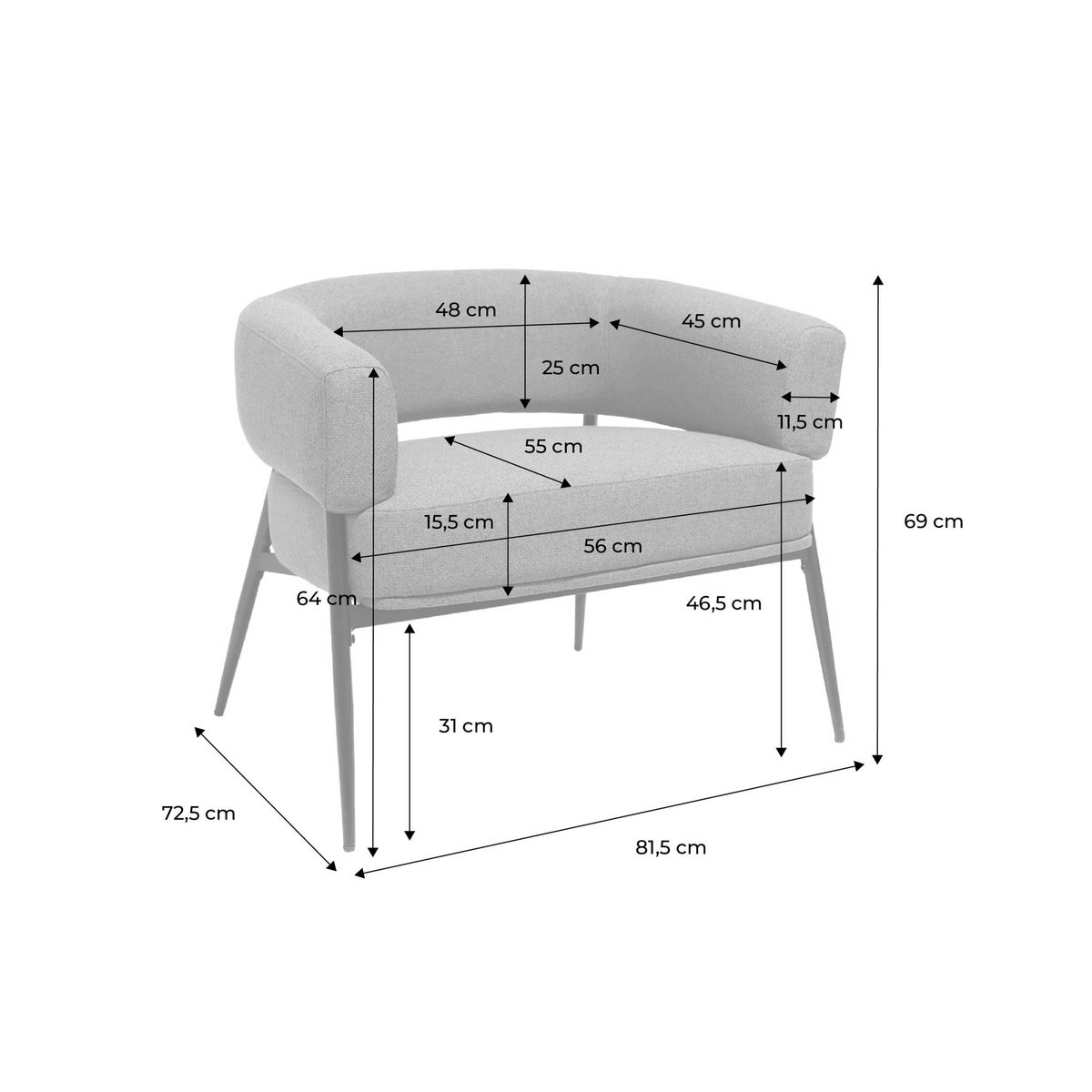 Fauteuil tissu dossier incurvé piétement métal CRISTO moutarde, SWEEEK