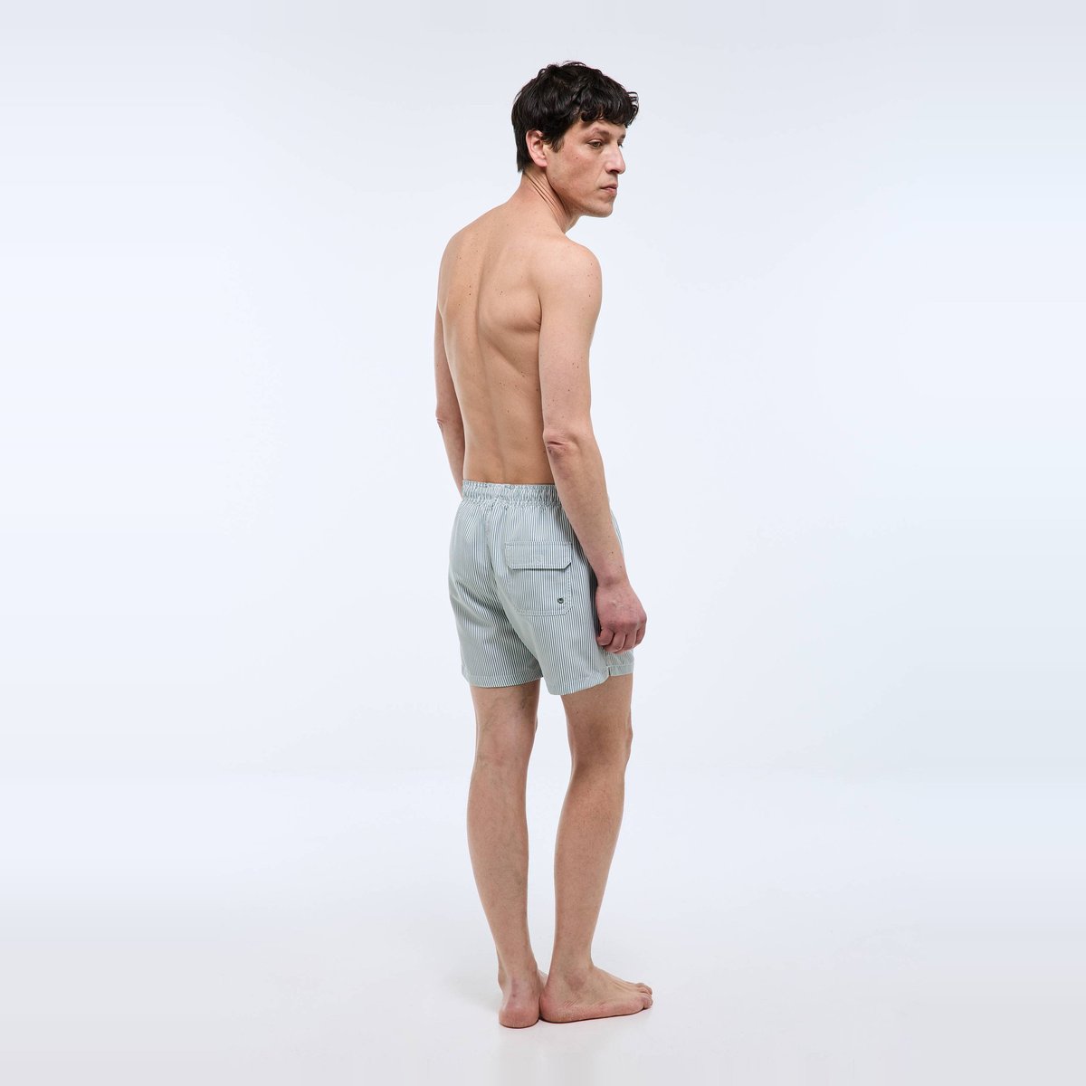 Short de bain rayé en polyester recyclé asperge, MONOPRIX