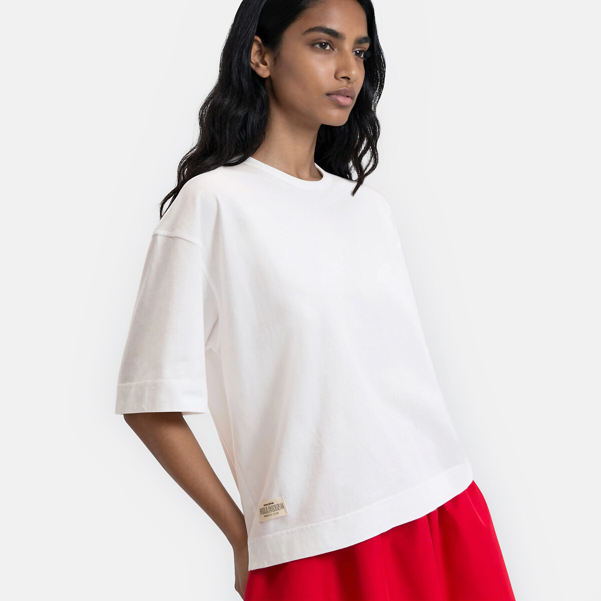T-shirt loose, oversize, en coton, col rond, manches courtes blanc, LA REDOUTE COLLECTIONS