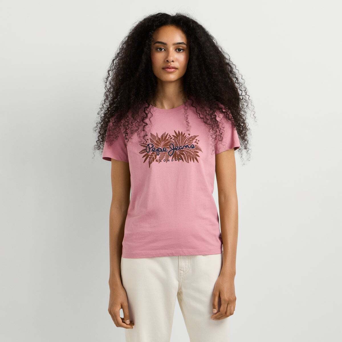 T-Shirt Avec Logo Imprimé Floral rose poudre rose, PEPE JEANS