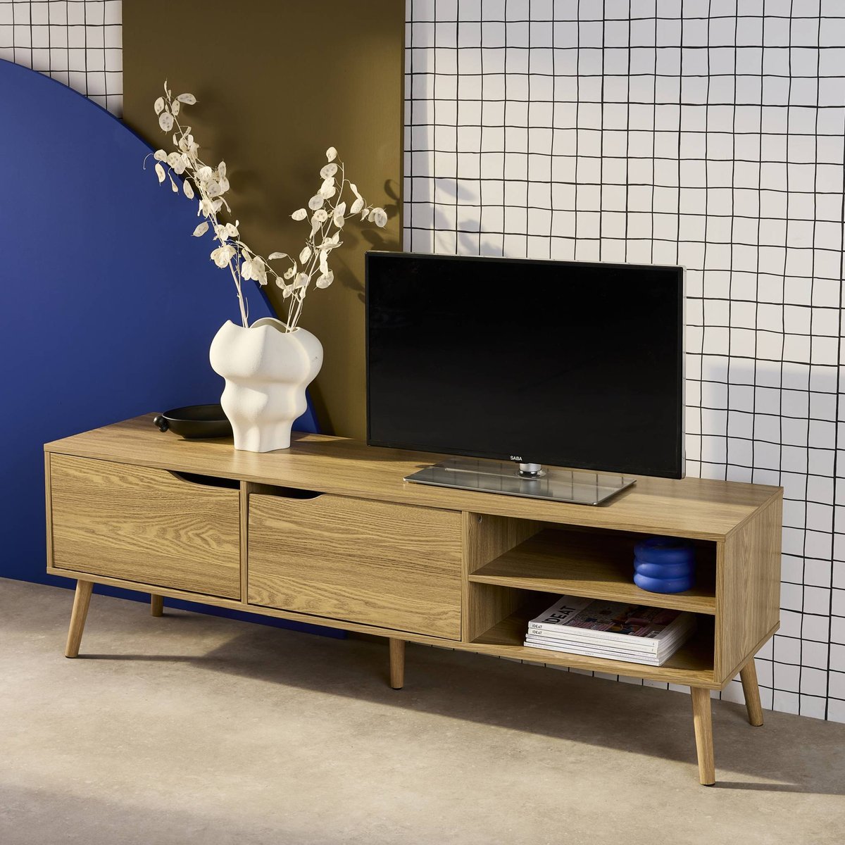 Meuble TV vintage décor bois 2 portes 160cm NEPAL décor bois de noyer, SWEEEK