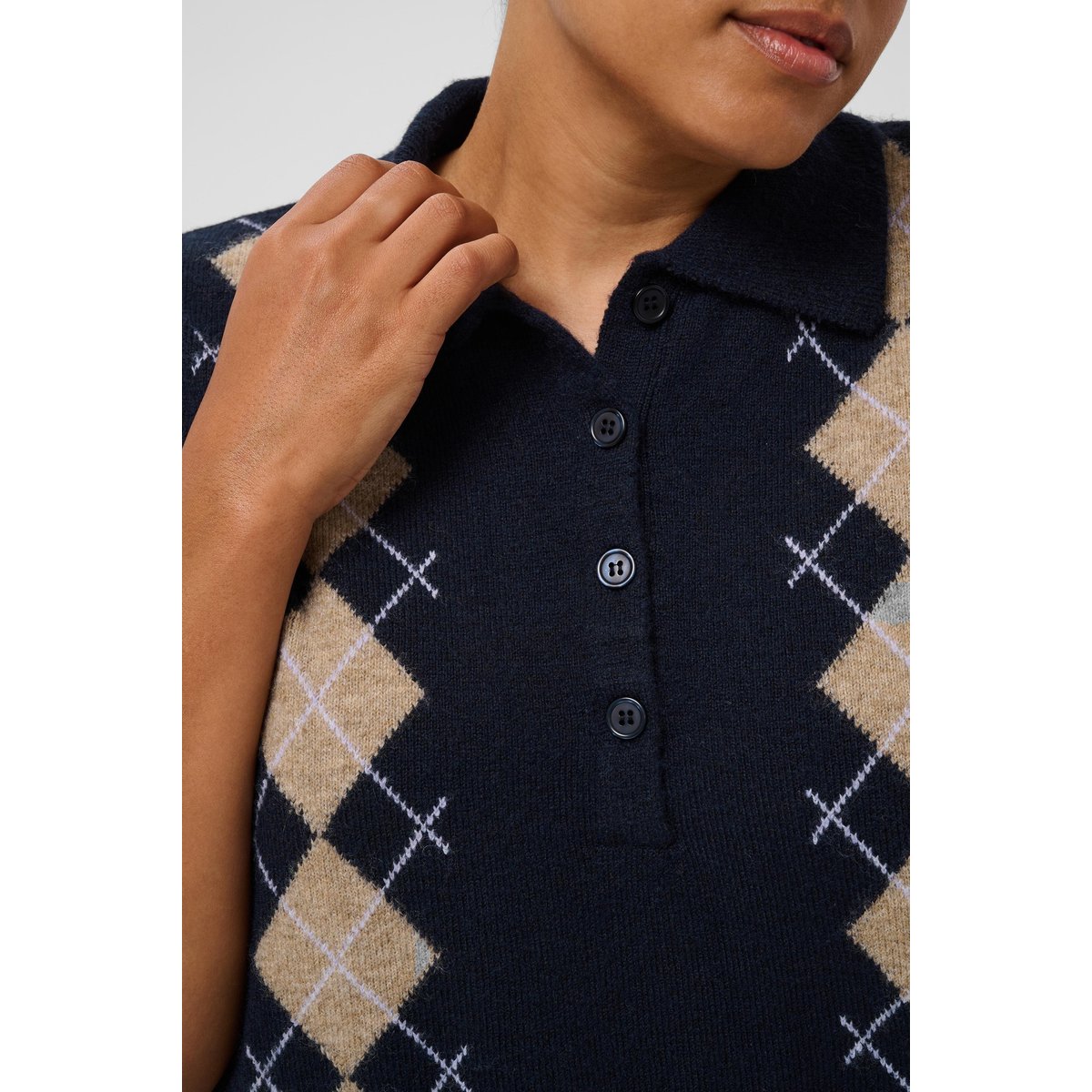 Pullover tricoté bleu midnight/beige argyle, KAFFE CURVE