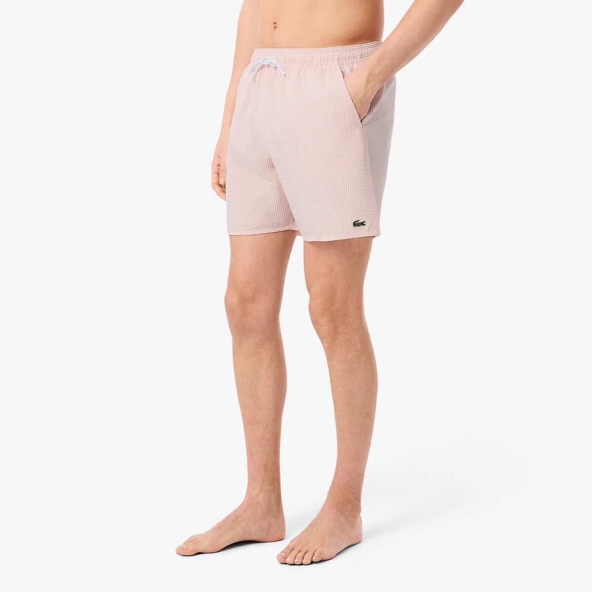 Striped Mid-Length Swim Shorts salmon, LACOSTE