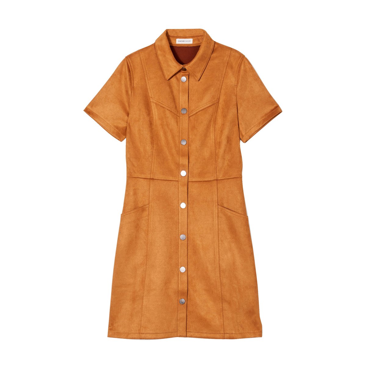 Robe droite boutonnée suédine camel, CACHE CACHE
