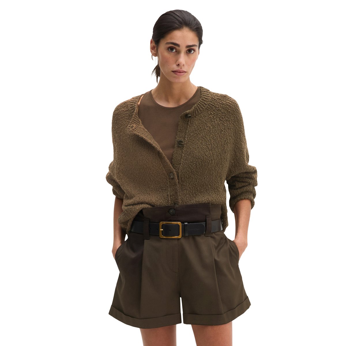 Cardigan surdimensionné en fil Heavy Cotton Slub marron fonce, MARC O'POLO