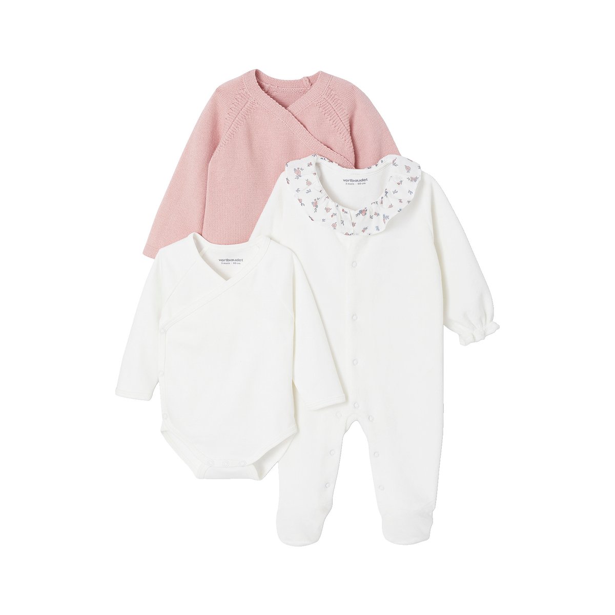 Ensemble bébé pyjama body gilet coffret cadeau naissance rose, VERTBAUDET