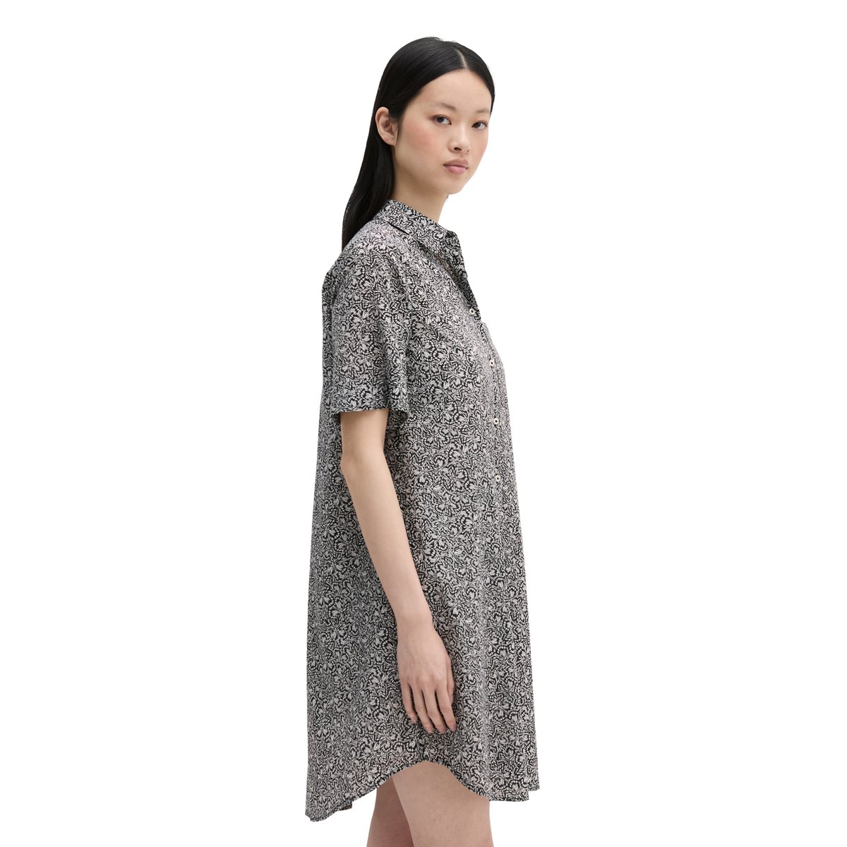 Robe chemisier loose en voile de coton imprimé noir, MARC O'POLO