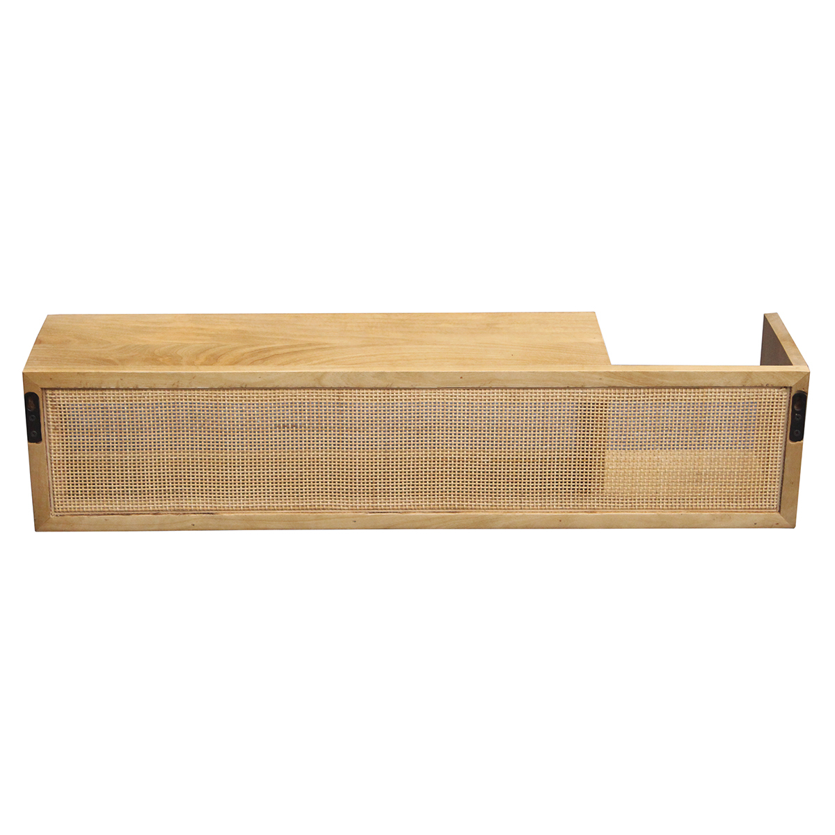 Etagère murale en bois manguier massif et cannage rotin L90 cm ACANGE chêne clair, MILIBOO
