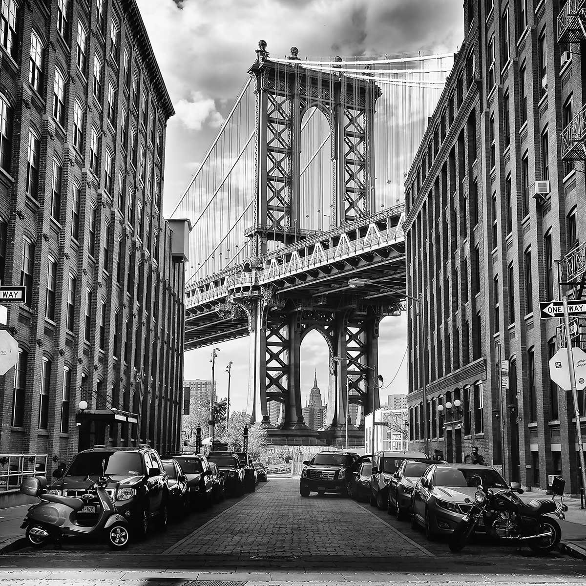 Affiche dumbo brooklyn bridge affiche + cadre en bois - noir, HEXOA