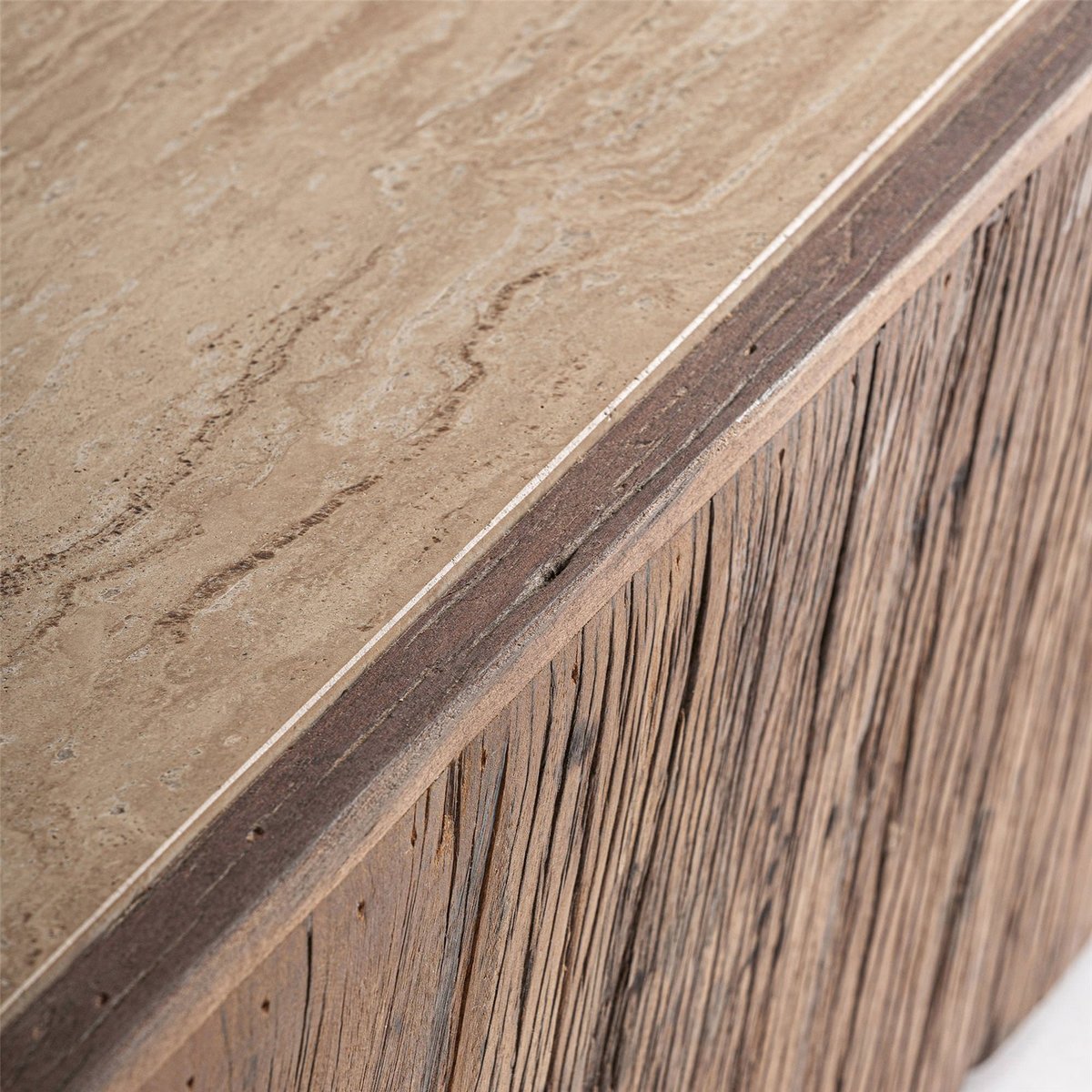Table basse bois et travertin S.MERKEM marron et beige, RECOLLECTION