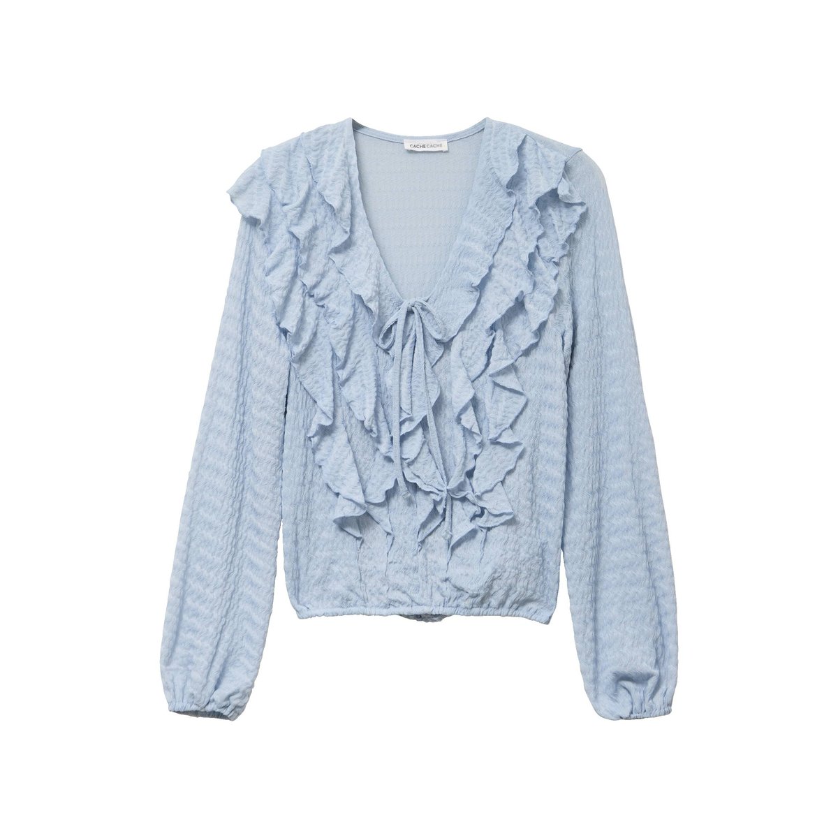 Blouse manches longues aspect dentelle bleu clair, CACHE CACHE