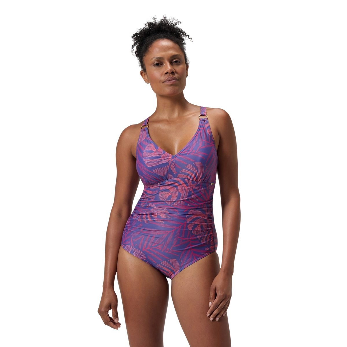 Maillot de bain 1 pièce à col V et bretelles ajustables motif/style imprimé intégral bleu, SPEEDO