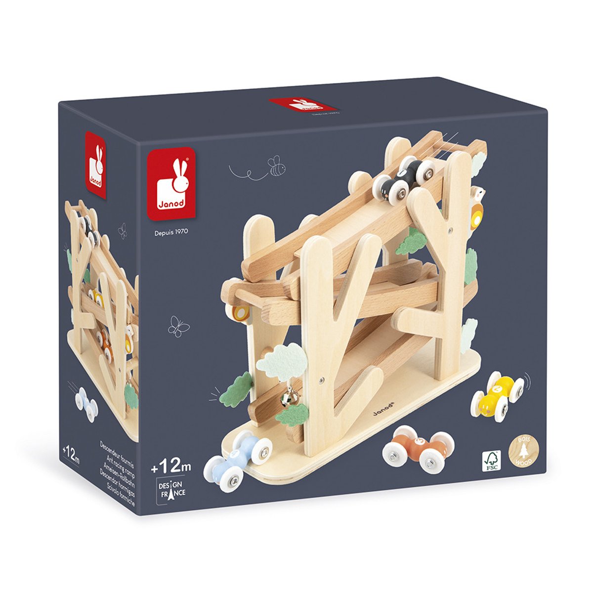 Descendeur En Bois Fourmis, 4 Voitures beige, JANOD