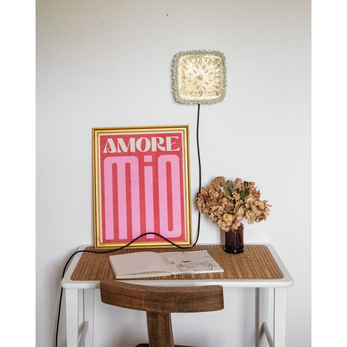 Applique murale carrée en verre Suzette N°179 - Bon état doré, DEBONGOUT