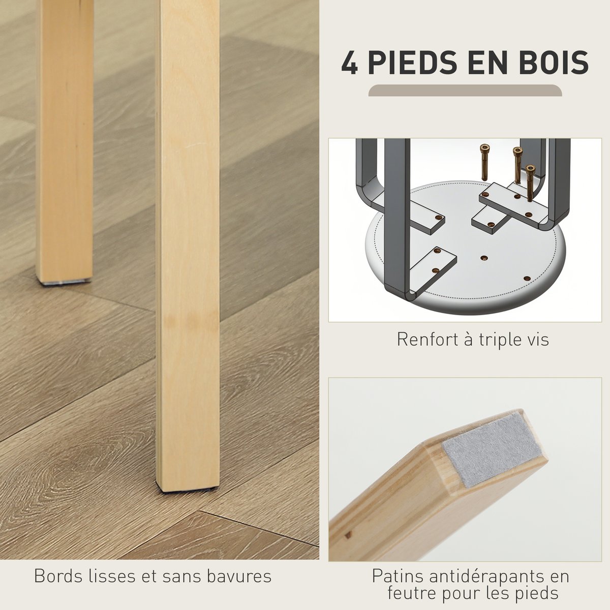 Tabouret Bois Kaki kaki, effet bois naturel, HOMCOM