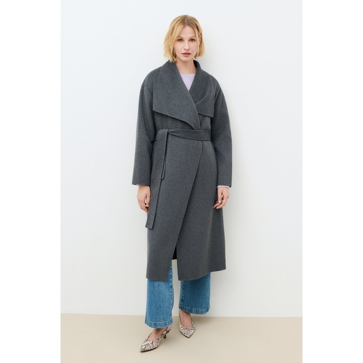 Manteau droit ceinturé GALBA gris, CAROLL
