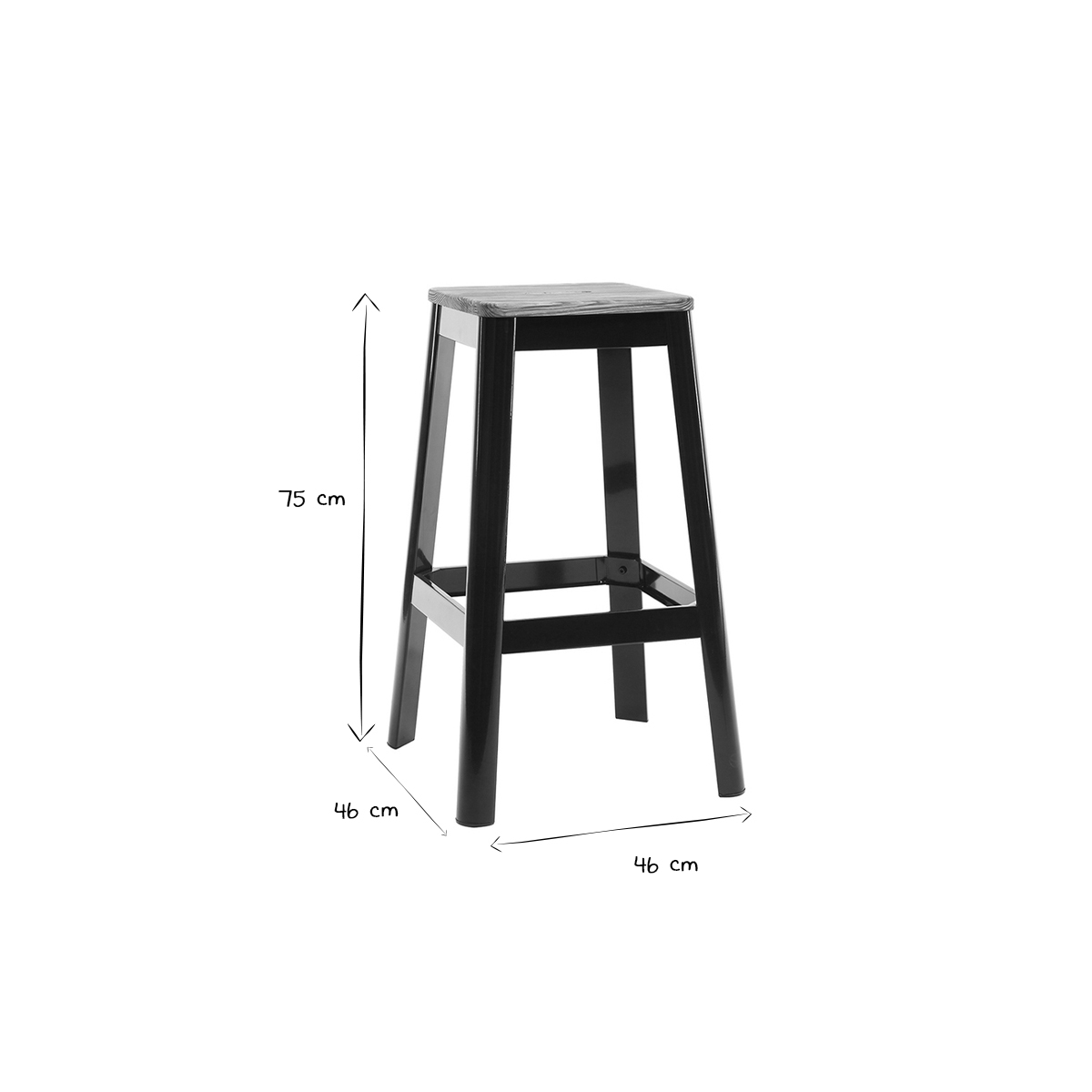 Tabouret de bar design noir et bois H75 cm NICK noir, MILIBOO