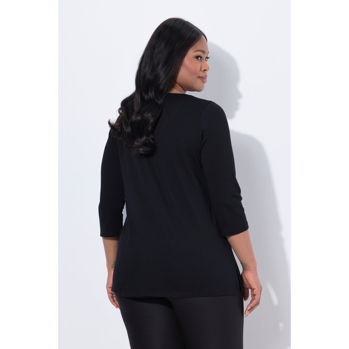 T-shirt évasé en coton Pima noir, ULLA POPKEN