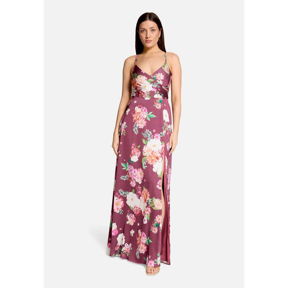 Robe de soirée à encolure en v dark red/pink, VERA MONT