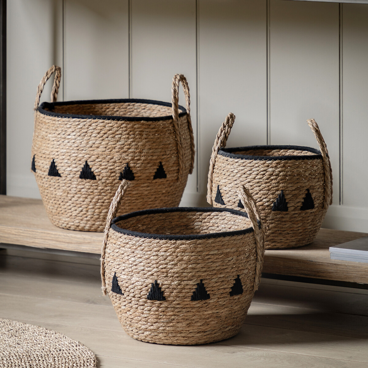 Set of 3 Titley Baskets Natural and Black black, ÉDITÉ