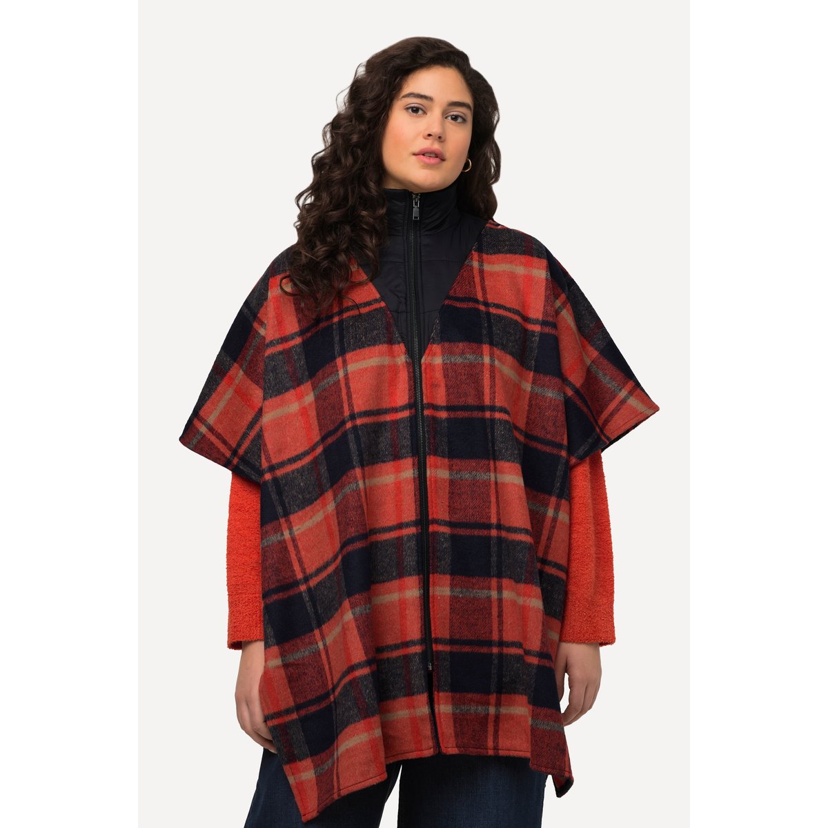 Poncho oversize à col camionneur et manches orange rouge, ULLA POPKEN