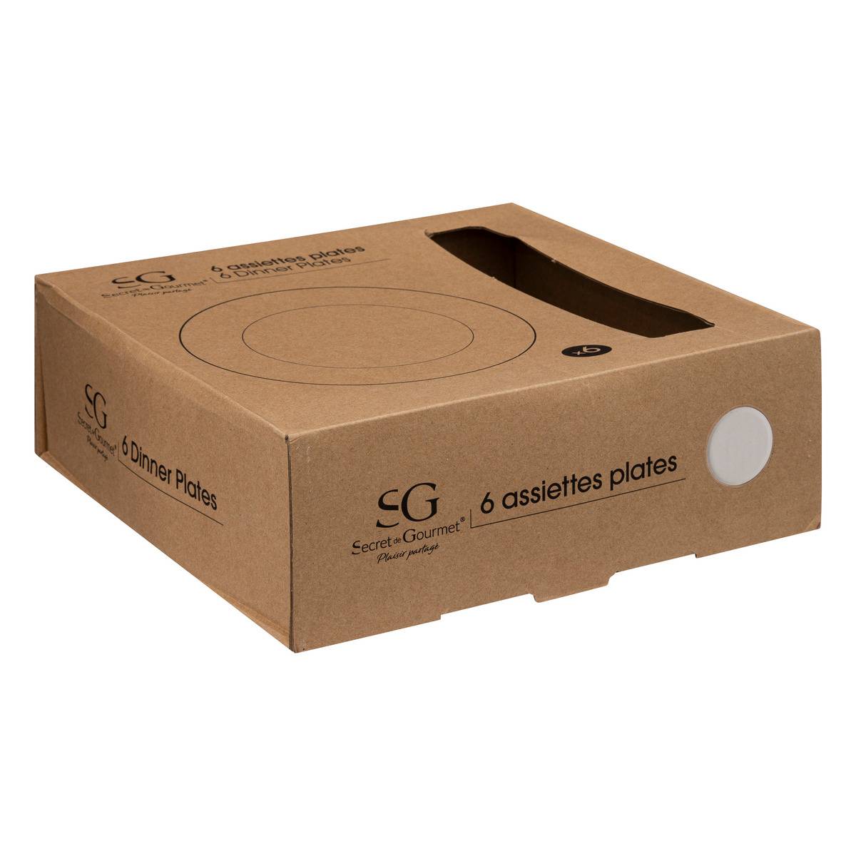 Lot de 6 assiettes plates en céramique SUBLIMA blanc, SECRET DE GOURMET