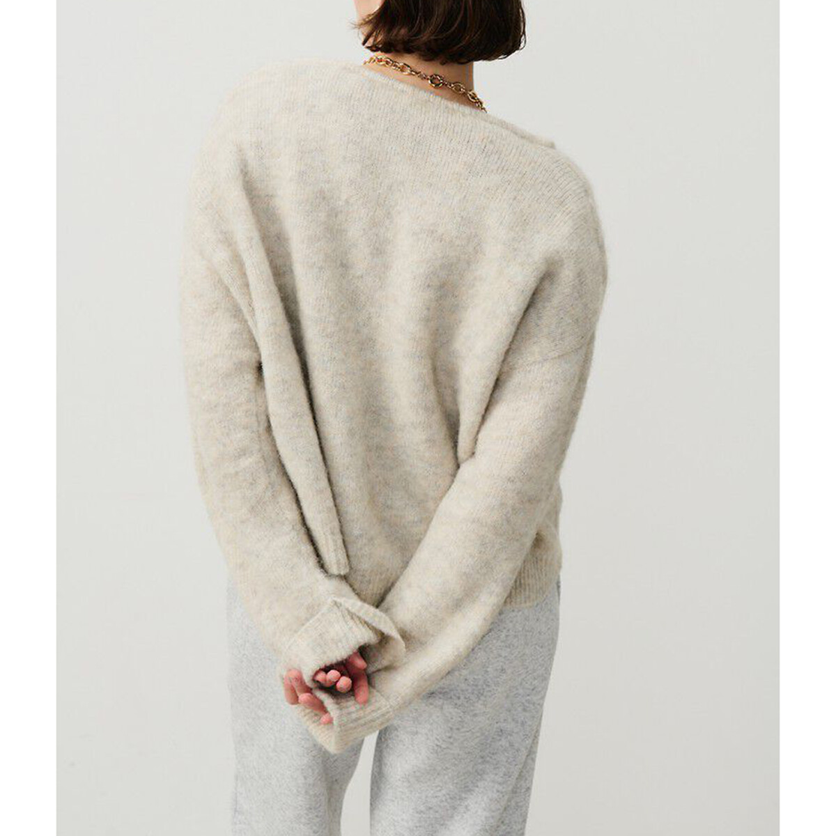 Pull ample col V, manches longues, EAST poudre, AMERICAN VINTAGE