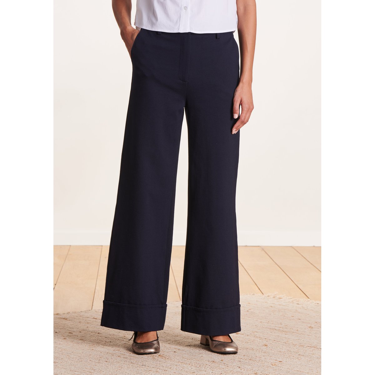Pantalon large en jersey bleu encre, LA FEE MARABOUTEE