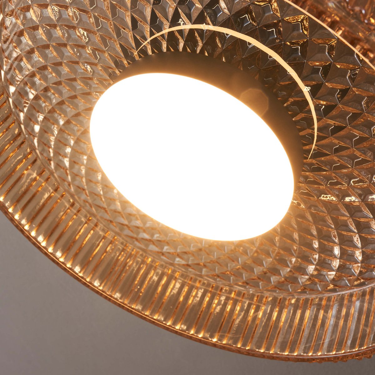 Plafonnier LED en verre ambré strié - DAMIAN noir et ambré, KOSILUM