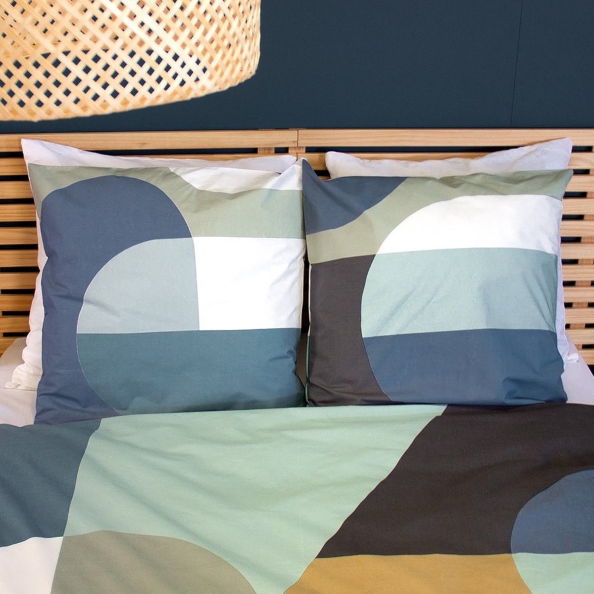 Housse de couette 240x220 JOELE + 2 taies 100% coton 57 fils/2 bleu, DECORATIE