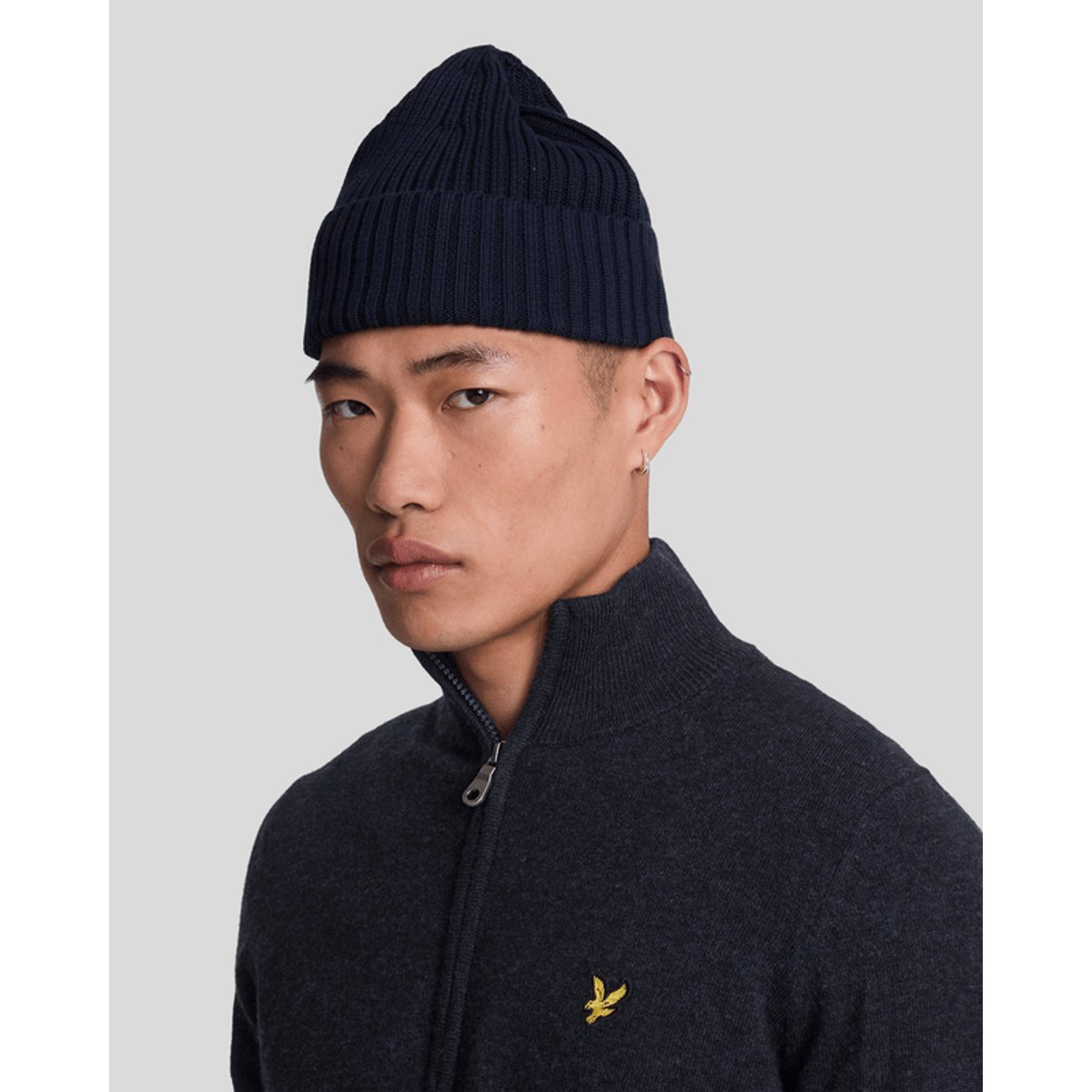 Cardigan en mélange de laine zippé bleu foncé marine chiné, LYLE & SCOTT