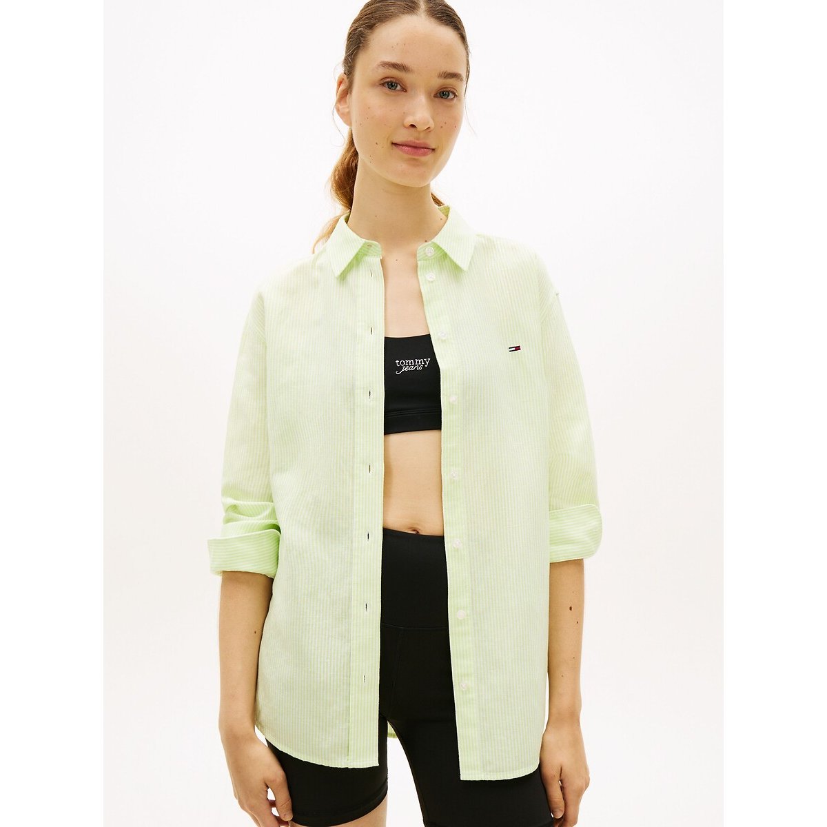 Camicia in misto lino verde limone , TOMMY JEANS