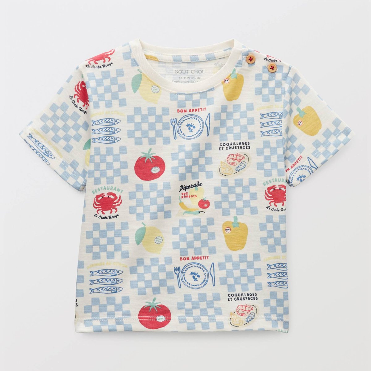 T-shirt manches courtes imprimé en coton BIO GOTS naturel, BOUT'CHOU