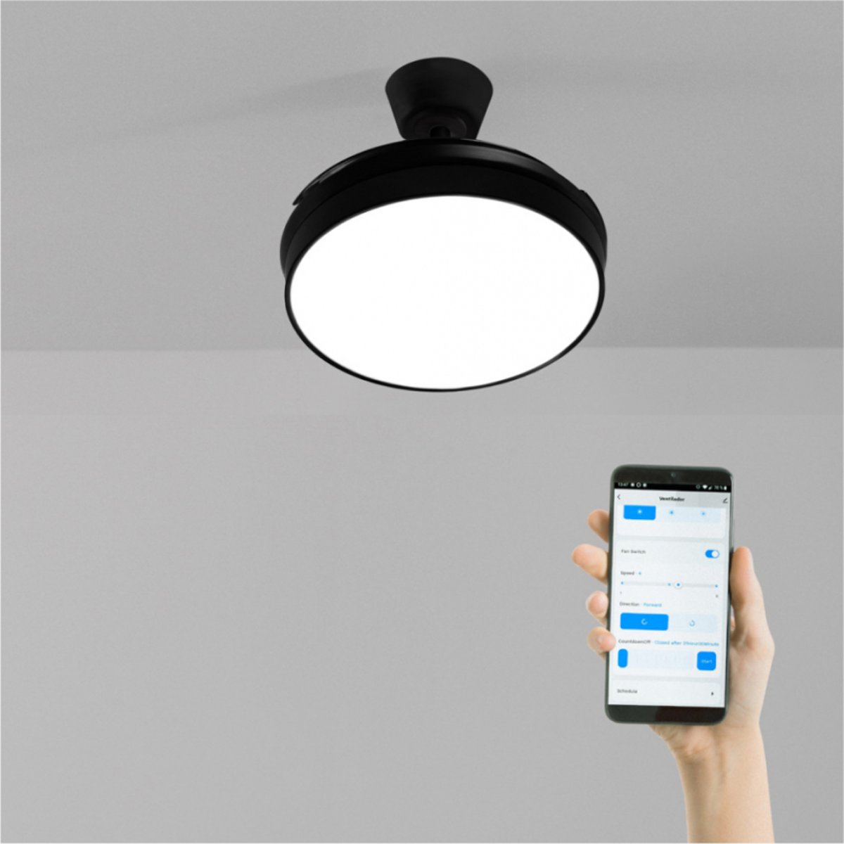 Ventilateur de plafond 40W avec lumière et Wi-Fi WIND CLEAR noir/noir, CREATE