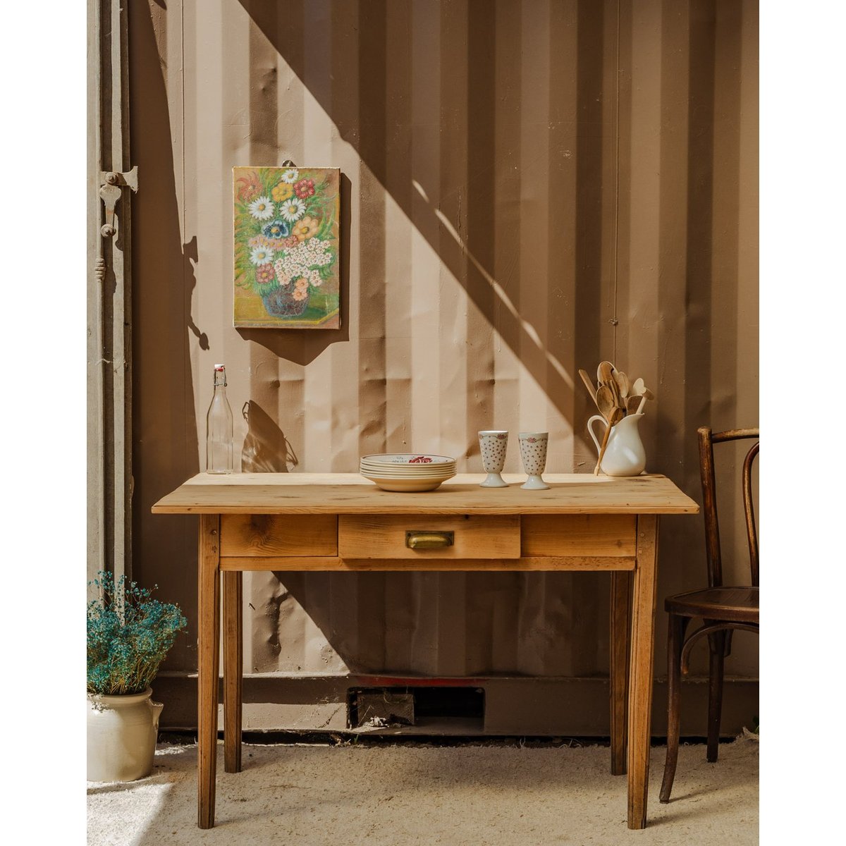 Table à manger de ferme en bois Romy N°1440 - Bon état bois clair, DEBONGOUT