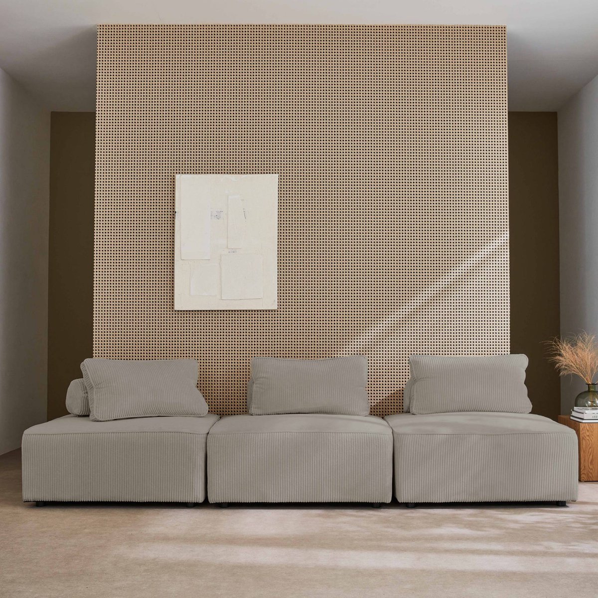 Chauffeuse pour canapé modulable velours côtelé (lot de 3) LAO gris clair, SWEEEK