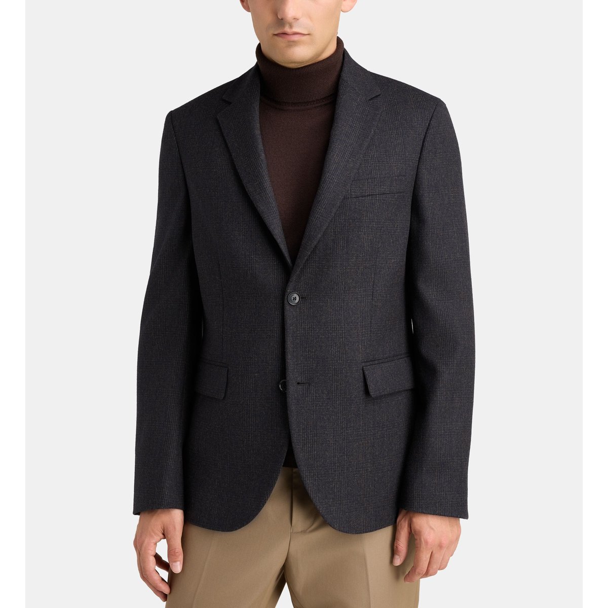 Veste de costume droite bergamo à carreaux laine mélangée marron, COMPTOIR GL