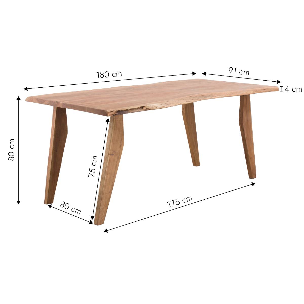 Table à manger en bois d'acacia LORIANE bois clair, MADE IN MEUBLES