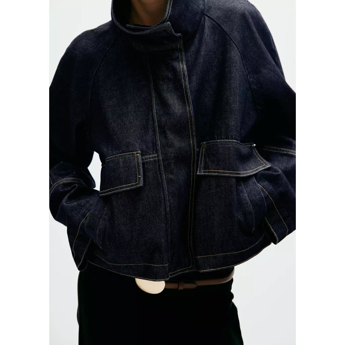 Veste en jean col cheminée bleu, MANGO