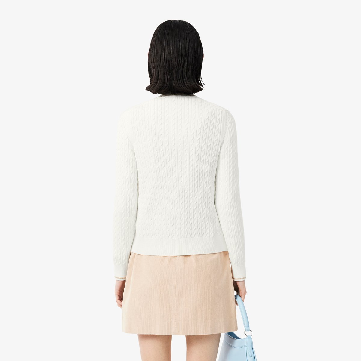 Cardigan maille torsadée rayures blanc-70v, LACOSTE