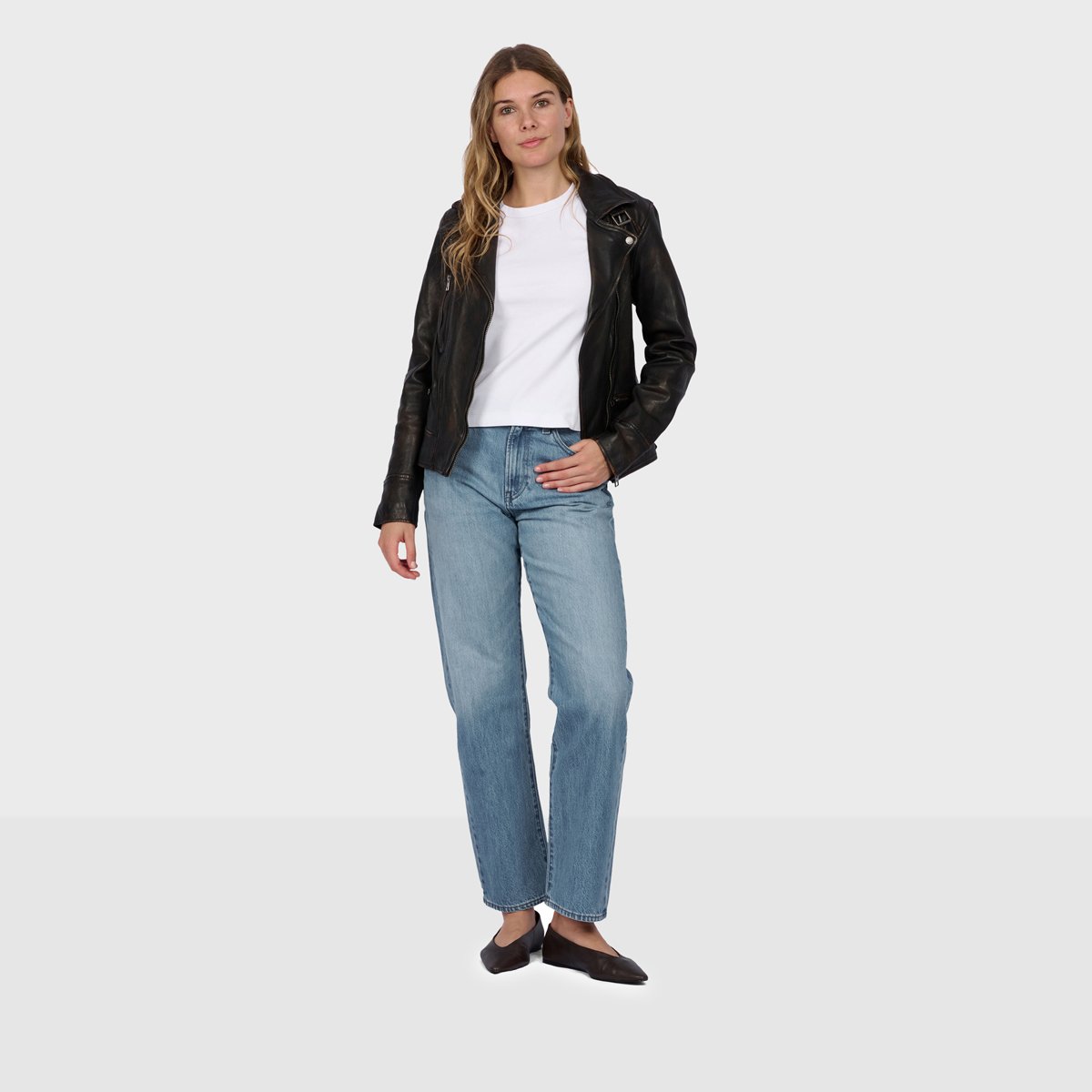 Blouson en cuir à coupe slim VIDEO marron vieilli, OAKWOOD