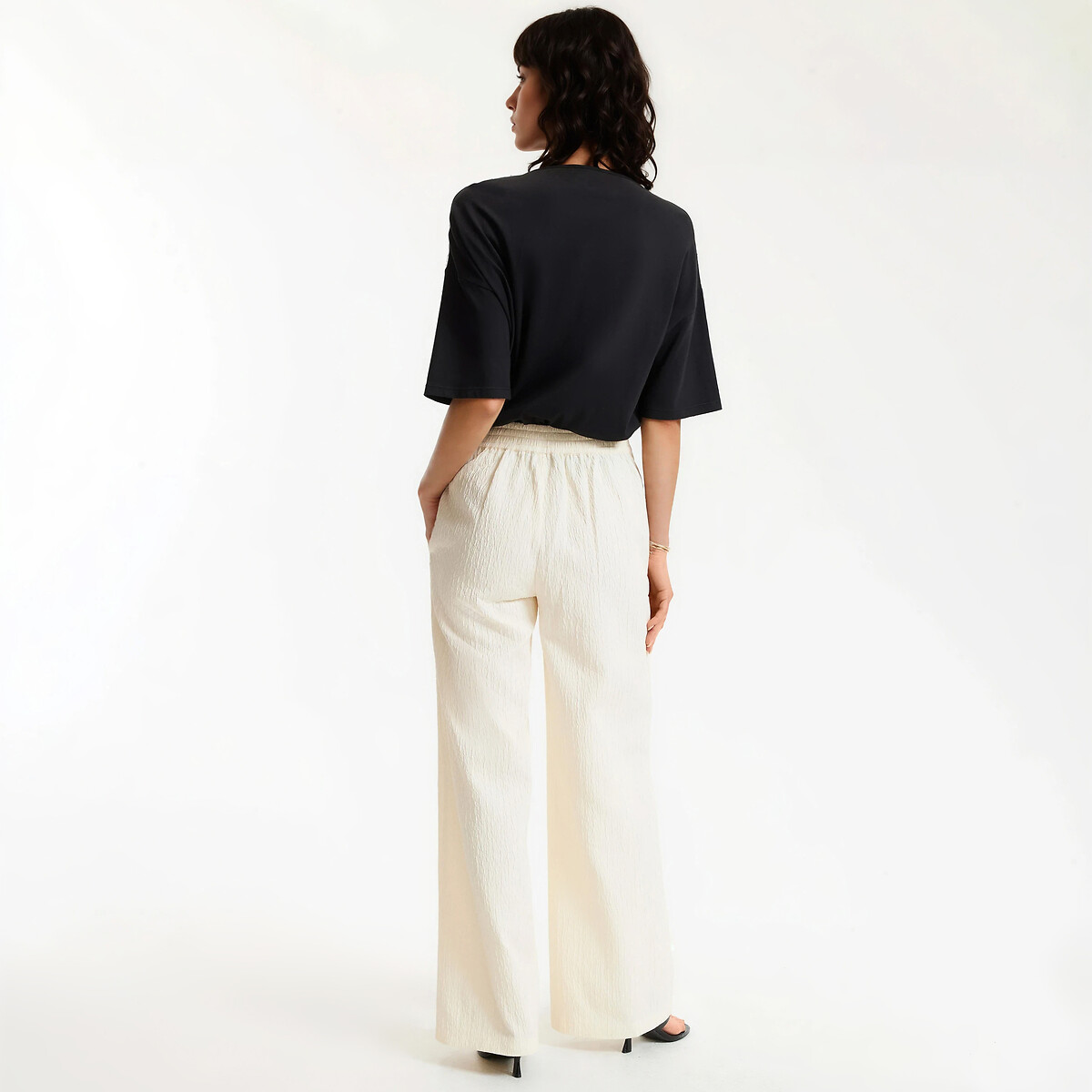 Pantalon large, tissu aspect crépon blanc cassé, LA REDOUTE COLLECTIONS