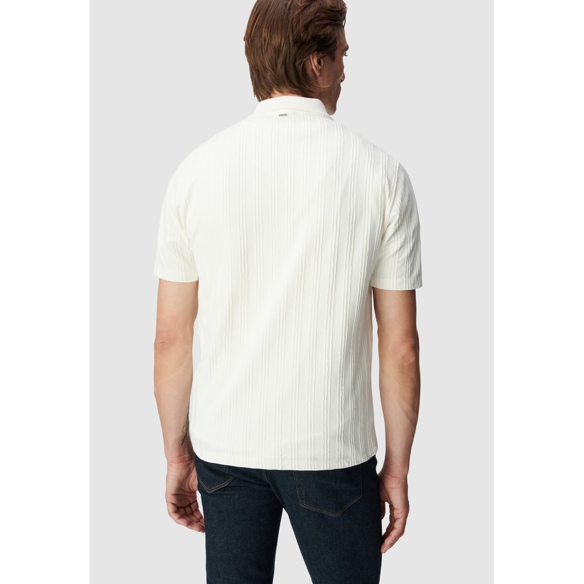 Chemise slim en maille jeux de rayures blanc cassé, IKKS