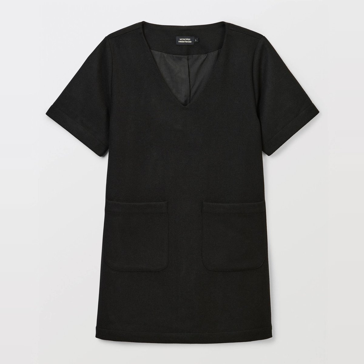 Robes manches courtes unie contenant de la laine noir, MONOPRIX
