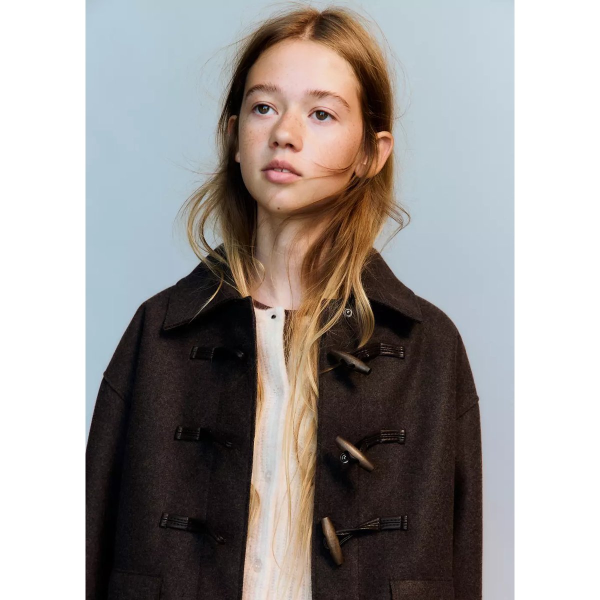 Manteau en drap avec boutons style duffle-coat chocolat, MANGO KIDS