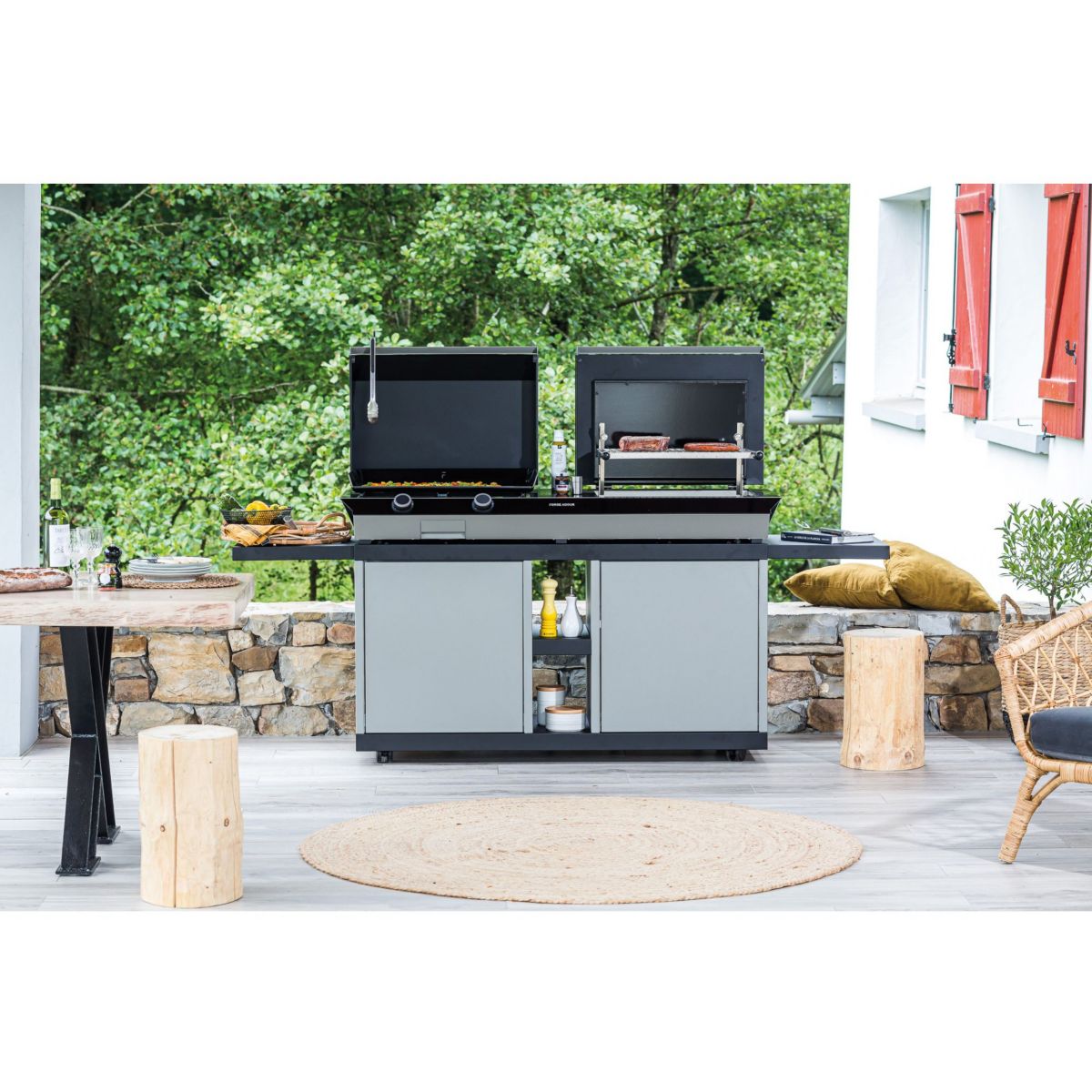 Chariot Plancha Combi G NG 2 tablettes rabattables 2portes coulissantes inox, FORGE ADOUR
