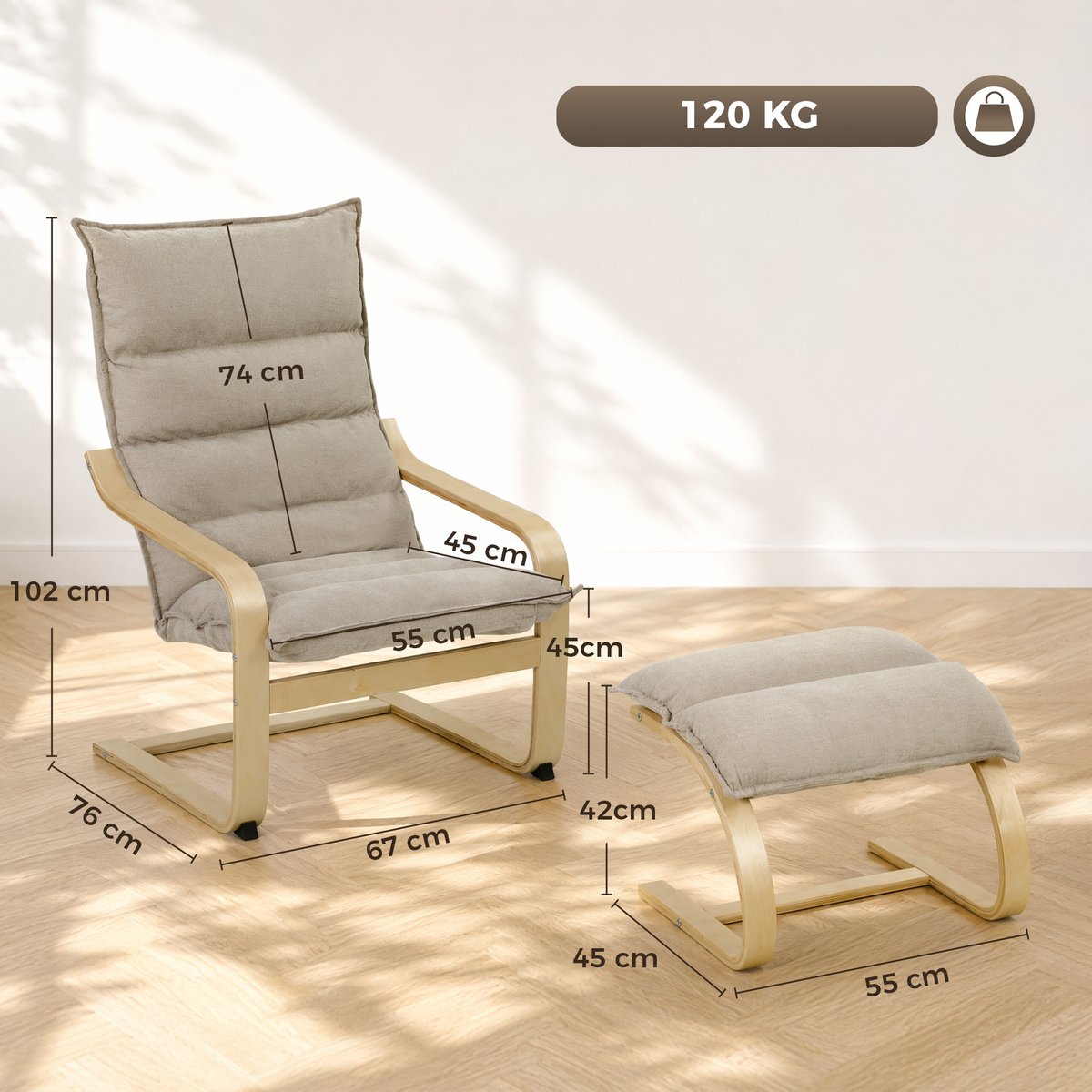 Fauteuil d'appoint avec repose-pieds Lin beige, HOMCOM