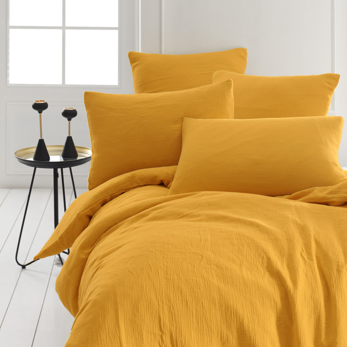 Parure housse de couette gaze de coton + 2 taies 65x65 cm LOFT caramel, SENSEI MAISON
